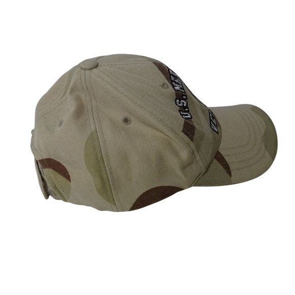 US Marine Corps Veteran Cap Tan Camo Adjustable Strap Back Men One Size FLAW - Picture 4 of 13